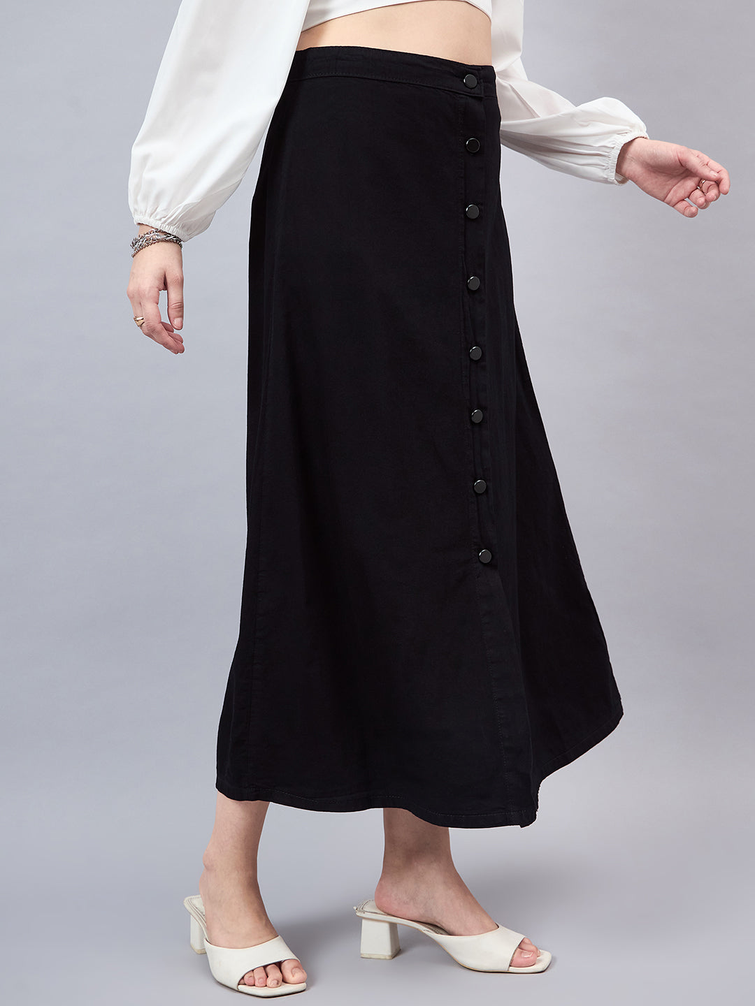 Style Quotient Women Black A-Line Maxi Denim Skirt-Skirts-StyleQuotient