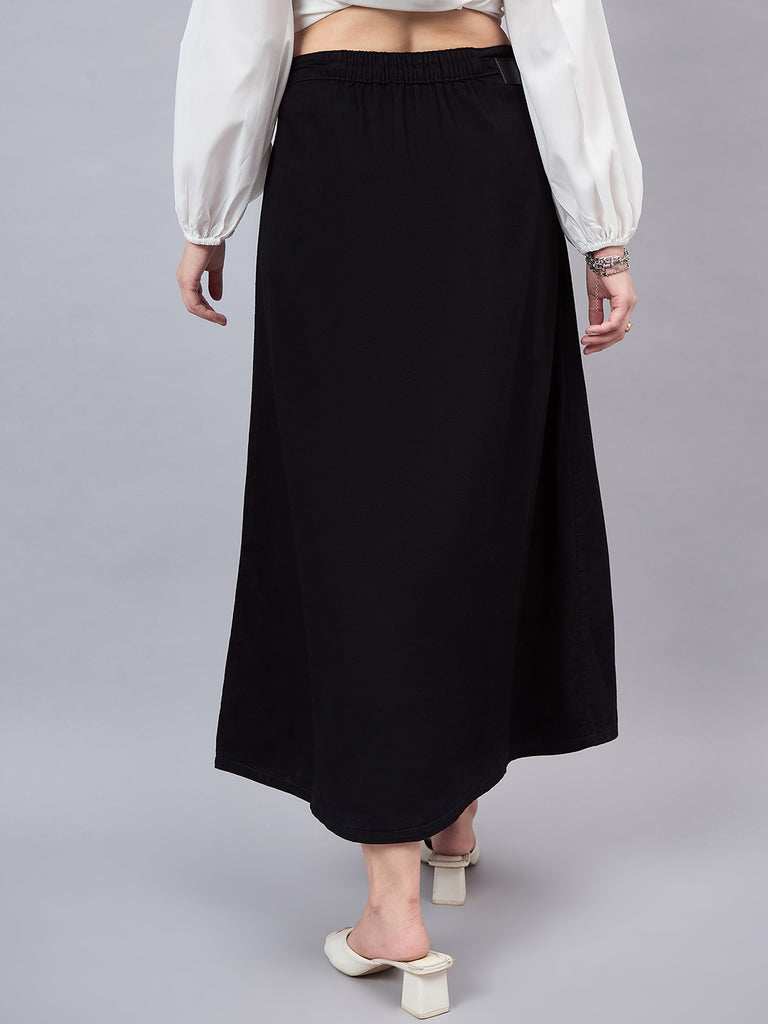 Style Quotient Women Black A-Line Maxi Denim Skirt-Skirts-StyleQuotient