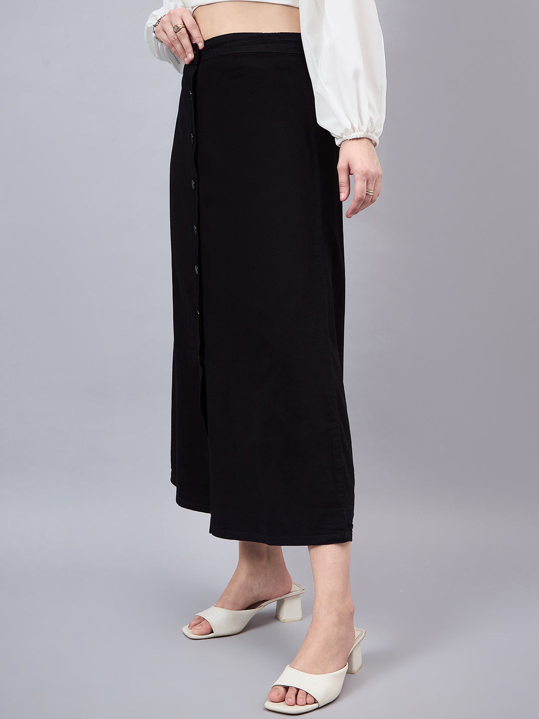 Style Quotient Women Black A-Line Maxi Denim Skirt-Skirts-StyleQuotient