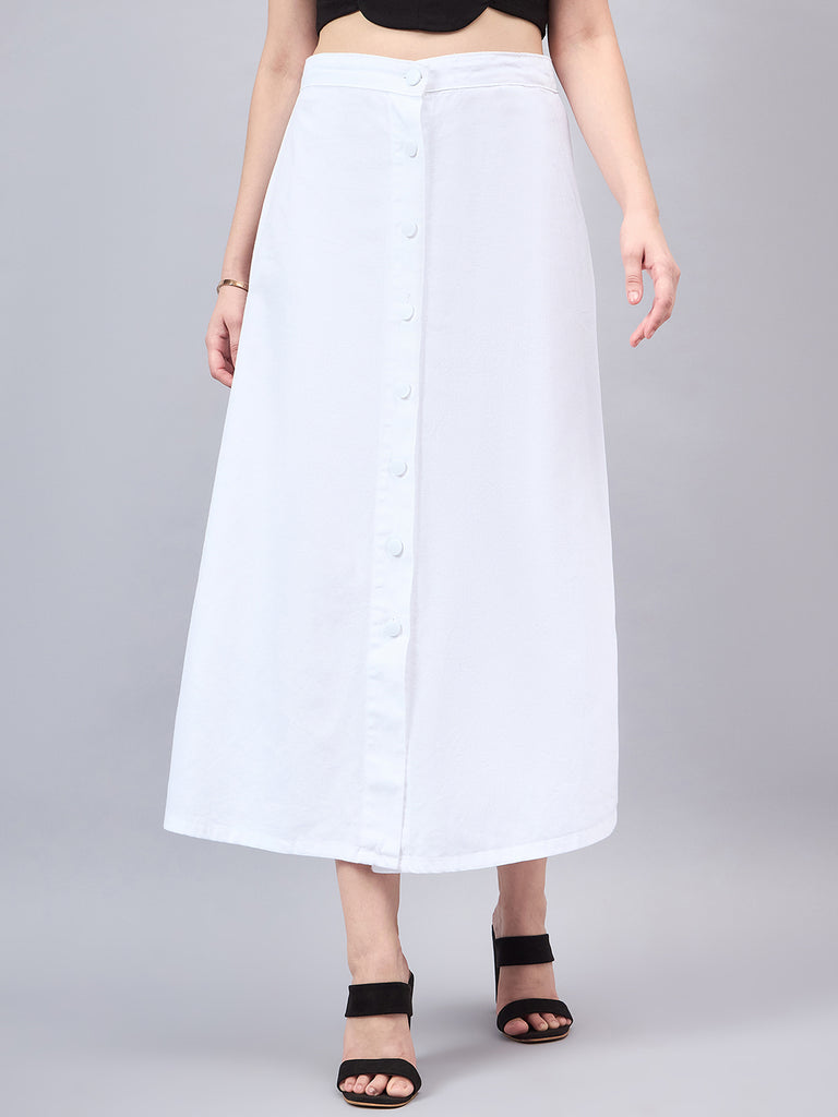 Style Quotient Women White A-Line Maxi Denim Skirt-Skirts-StyleQuotient