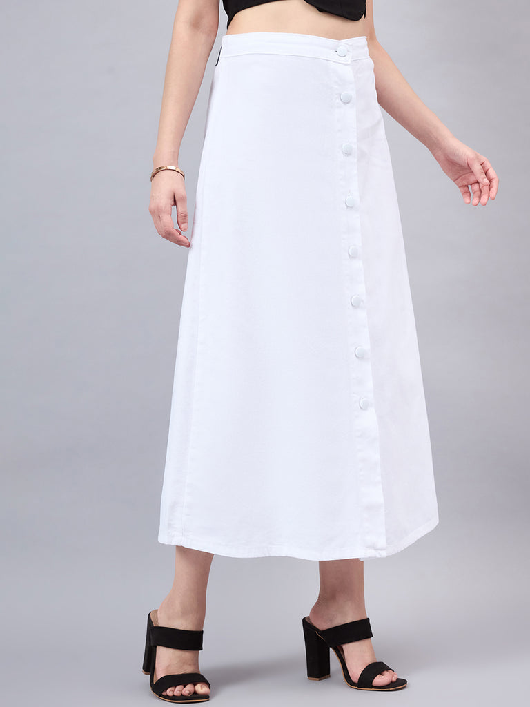 Style Quotient Women White A-Line Maxi Denim Skirt-Skirts-StyleQuotient