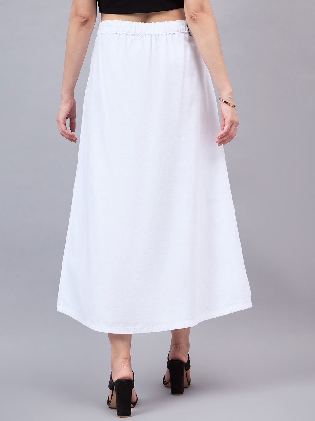 Style Quotient Women White A-Line Maxi Denim Skirt-Skirts-StyleQuotient