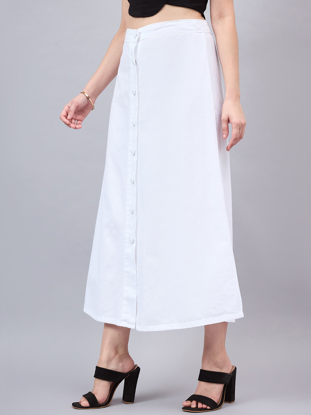 Style Quotient Women White A-Line Maxi Denim Skirt-Skirts-StyleQuotient