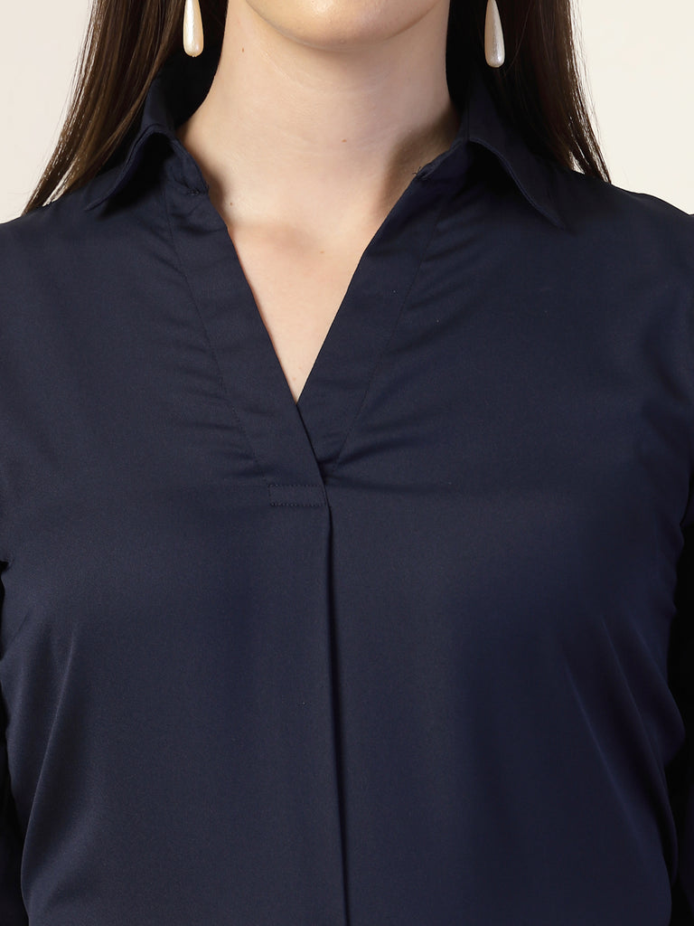 Style Quotient Women Navy Formal Top-Tops-StyleQuotient