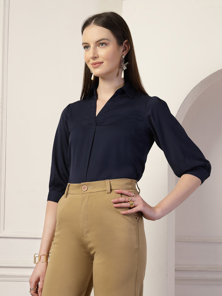 Style Quotient Women Navy Formal Top-Tops-StyleQuotient