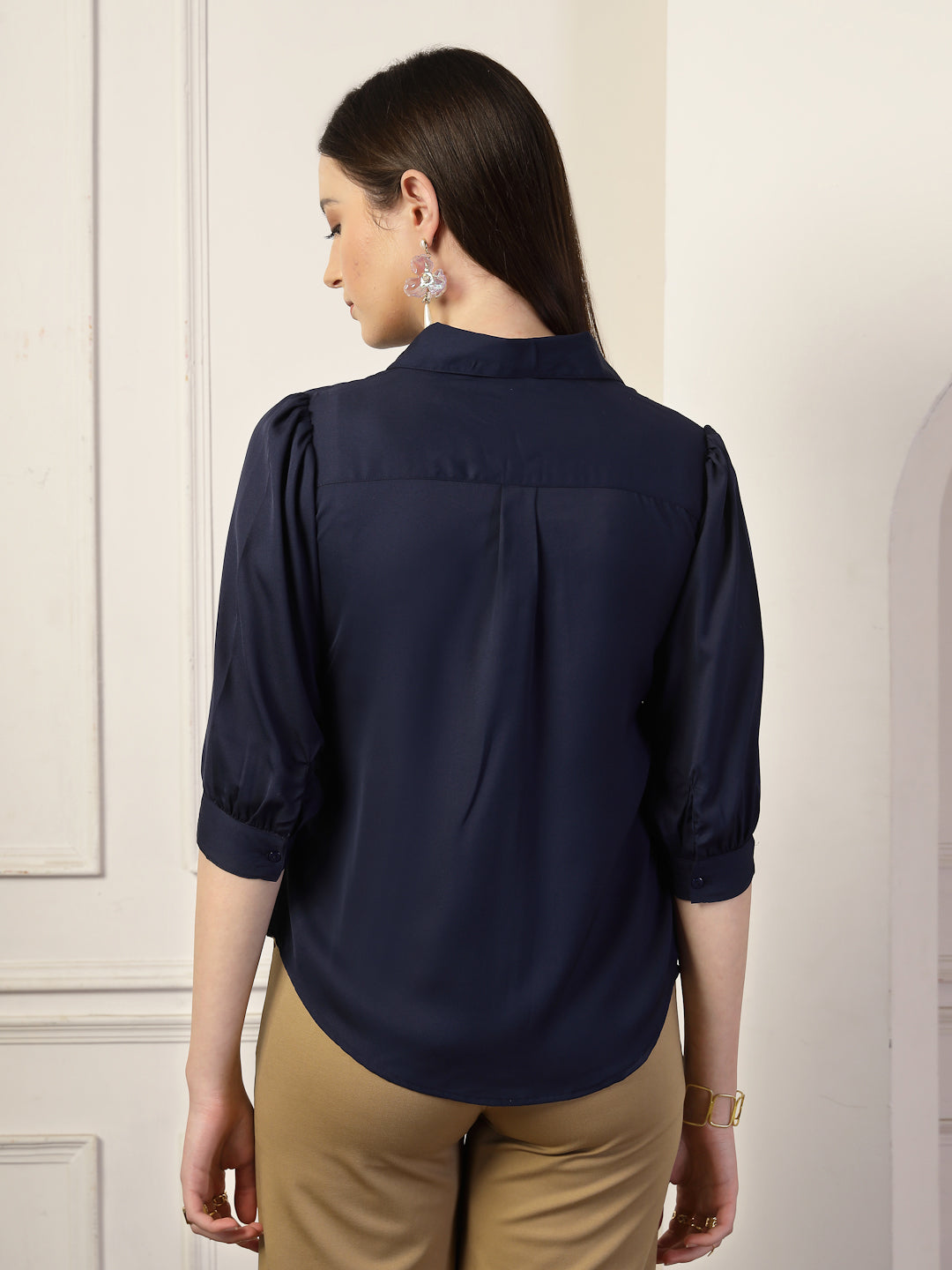 Style Quotient Women Navy Formal Top-Tops-StyleQuotient