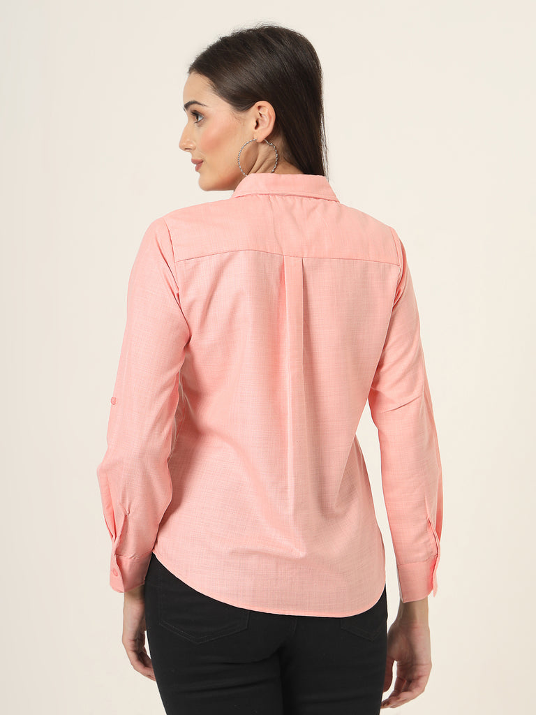 Style Quotient Women Peach Solid Double Pocket Shirt-Shirts-StyleQuotient