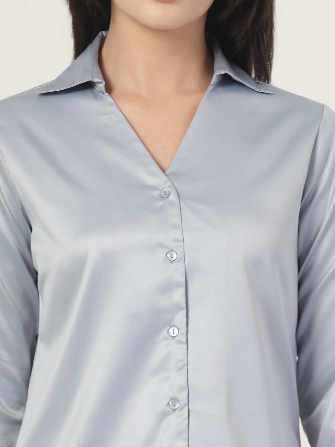 Style Quotient Women Solid Light Grey Satin Regular Fit Formal Shirt-Shirts-StyleQuotient