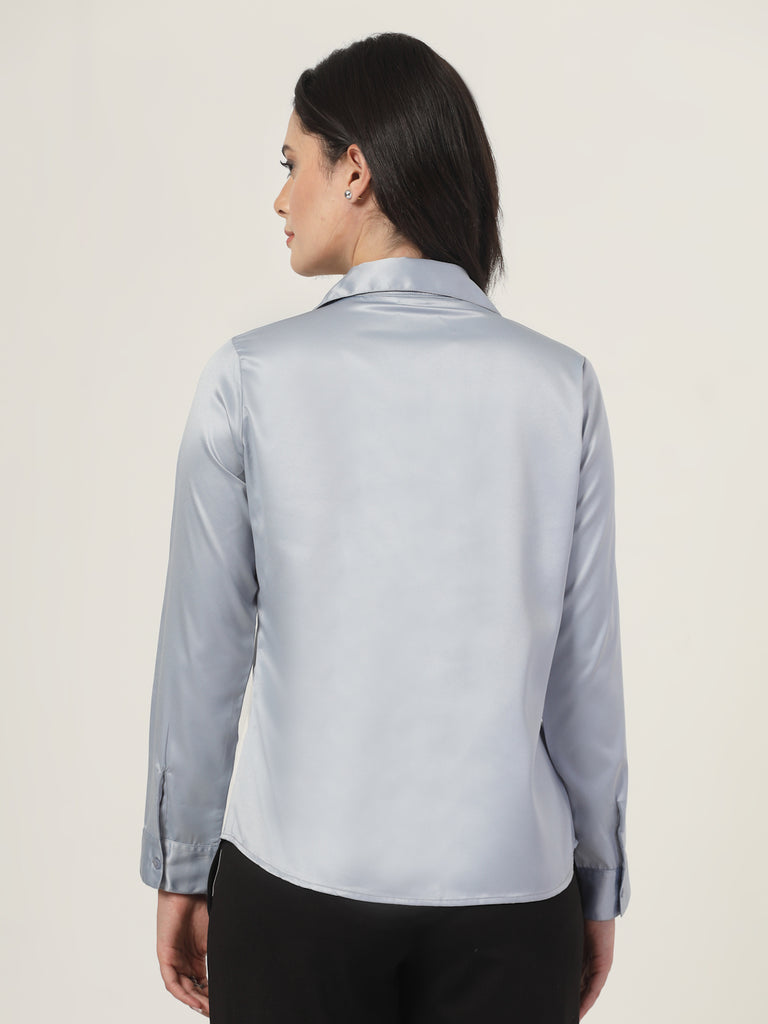 Style Quotient Women Solid Light Grey Satin Regular Fit Formal Shirt-Shirts-StyleQuotient