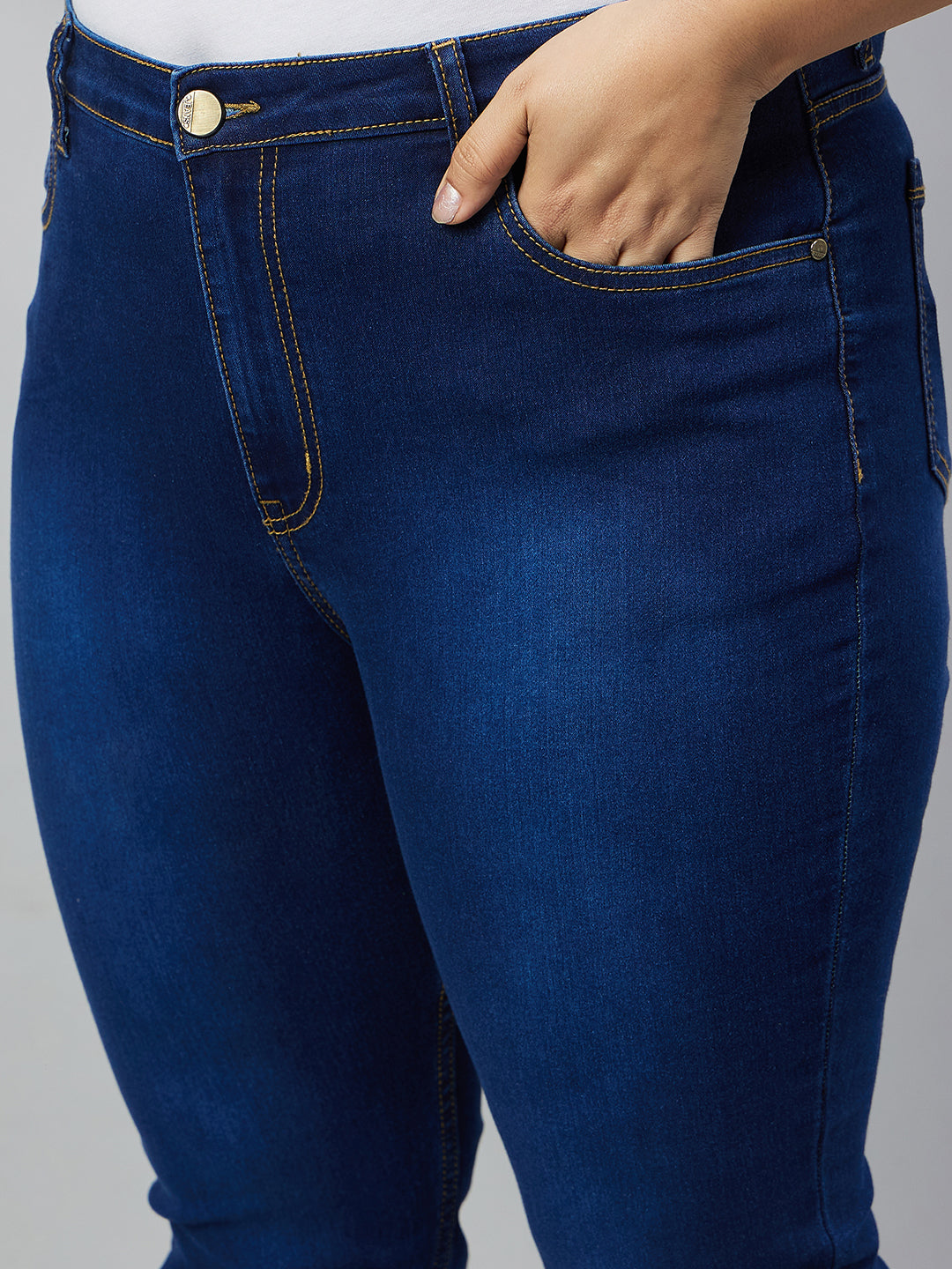 Style Quotient Women Plus Size Dark Blue Boot Cut High Rise Stretchable Jeans-Jeans-StyleQuotient