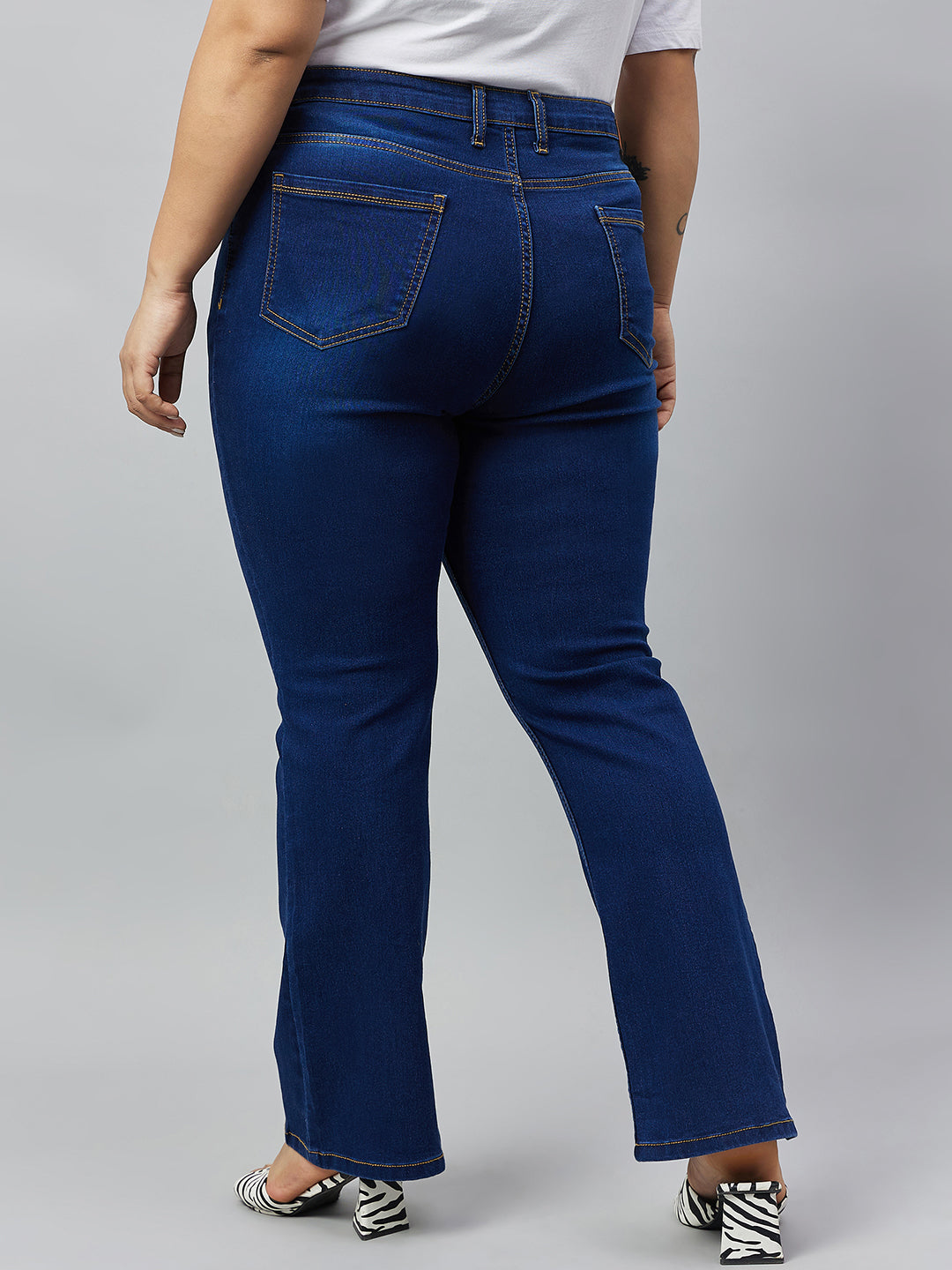 Style Quotient Women Plus Size Dark Blue Boot Cut High Rise Stretchable Jeans-Jeans-StyleQuotient