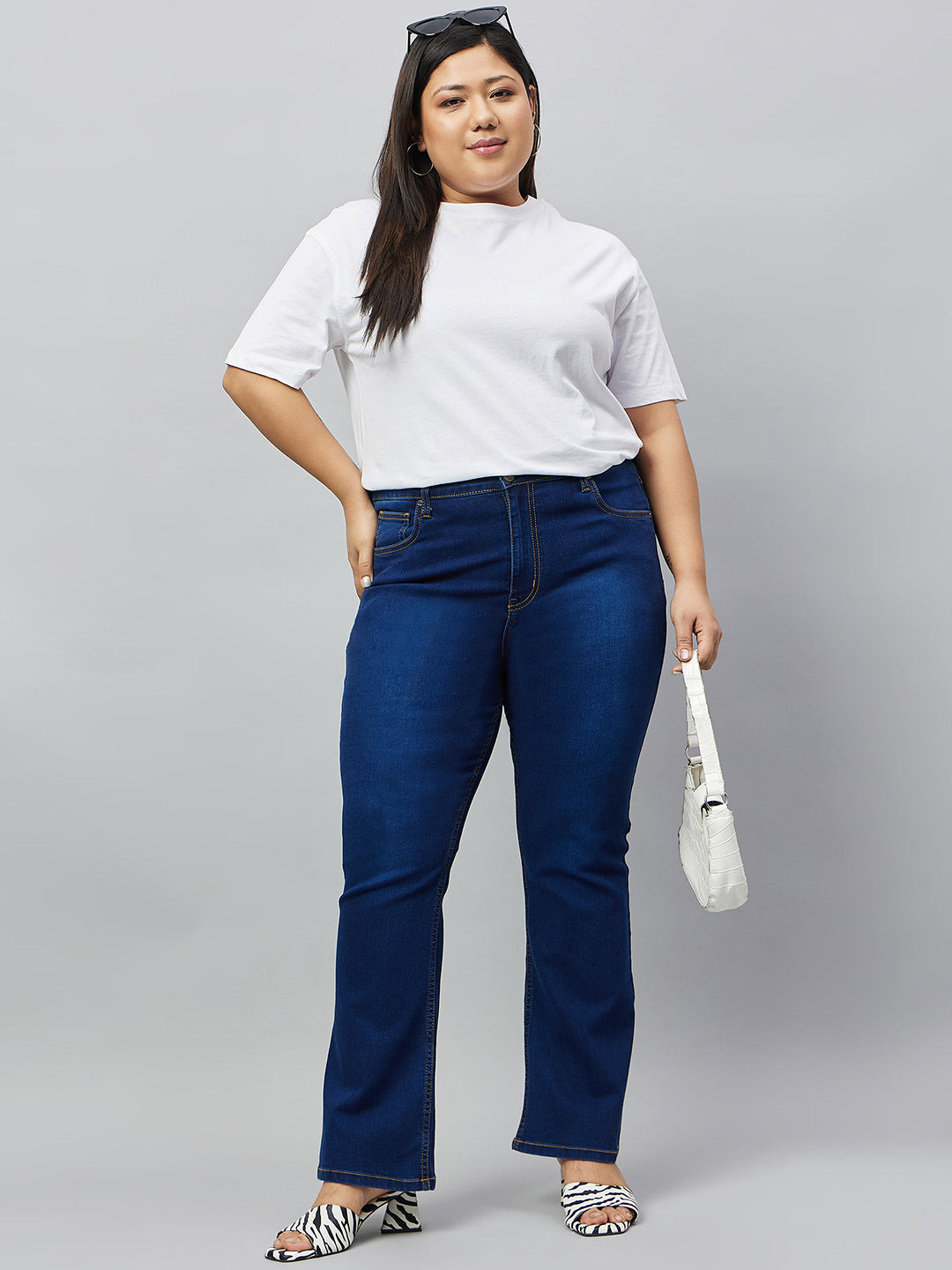 Style Quotient Women Plus Size Dark Blue Boot Cut High Rise Stretchable Jeans-Jeans-StyleQuotient