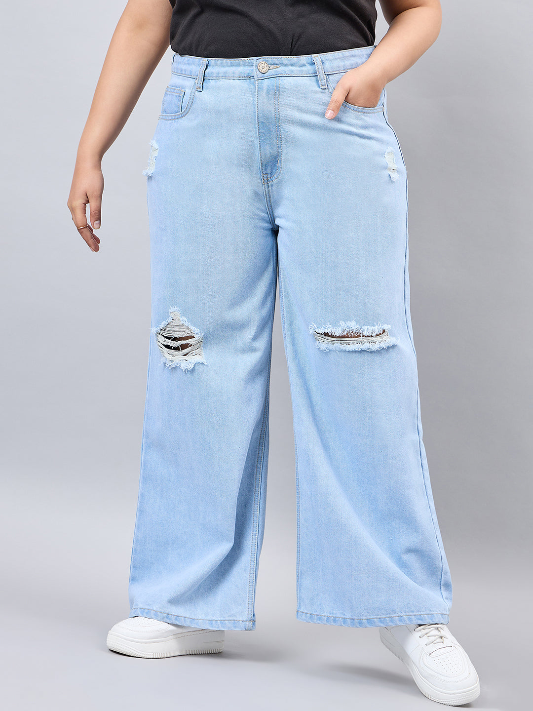 Style Quotient Women Plus Size Light Blue Wide Leg High Rise Jeans-Jeans-StyleQuotient