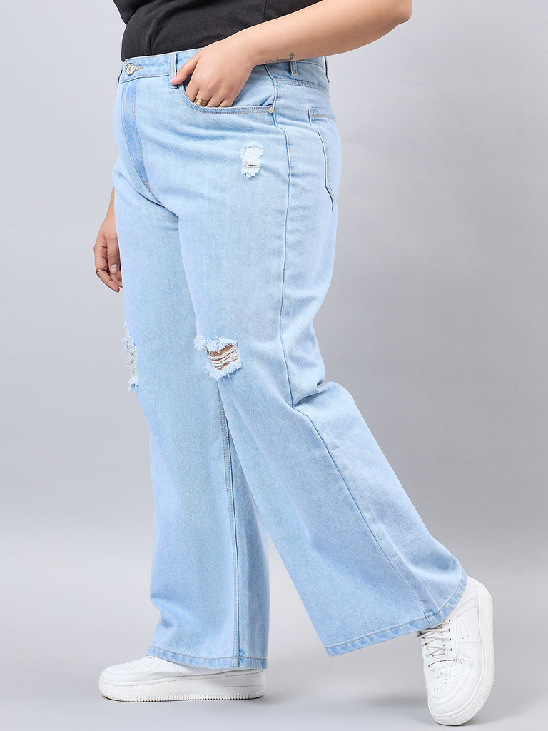 Style Quotient Women Plus Size Light Blue Wide Leg High Rise Jeans-Jeans-StyleQuotient