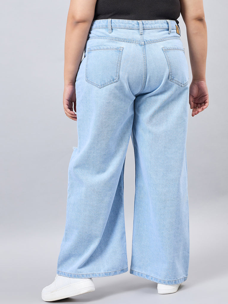 Style Quotient Women Plus Size Light Blue Wide Leg High Rise Jeans-Jeans-StyleQuotient