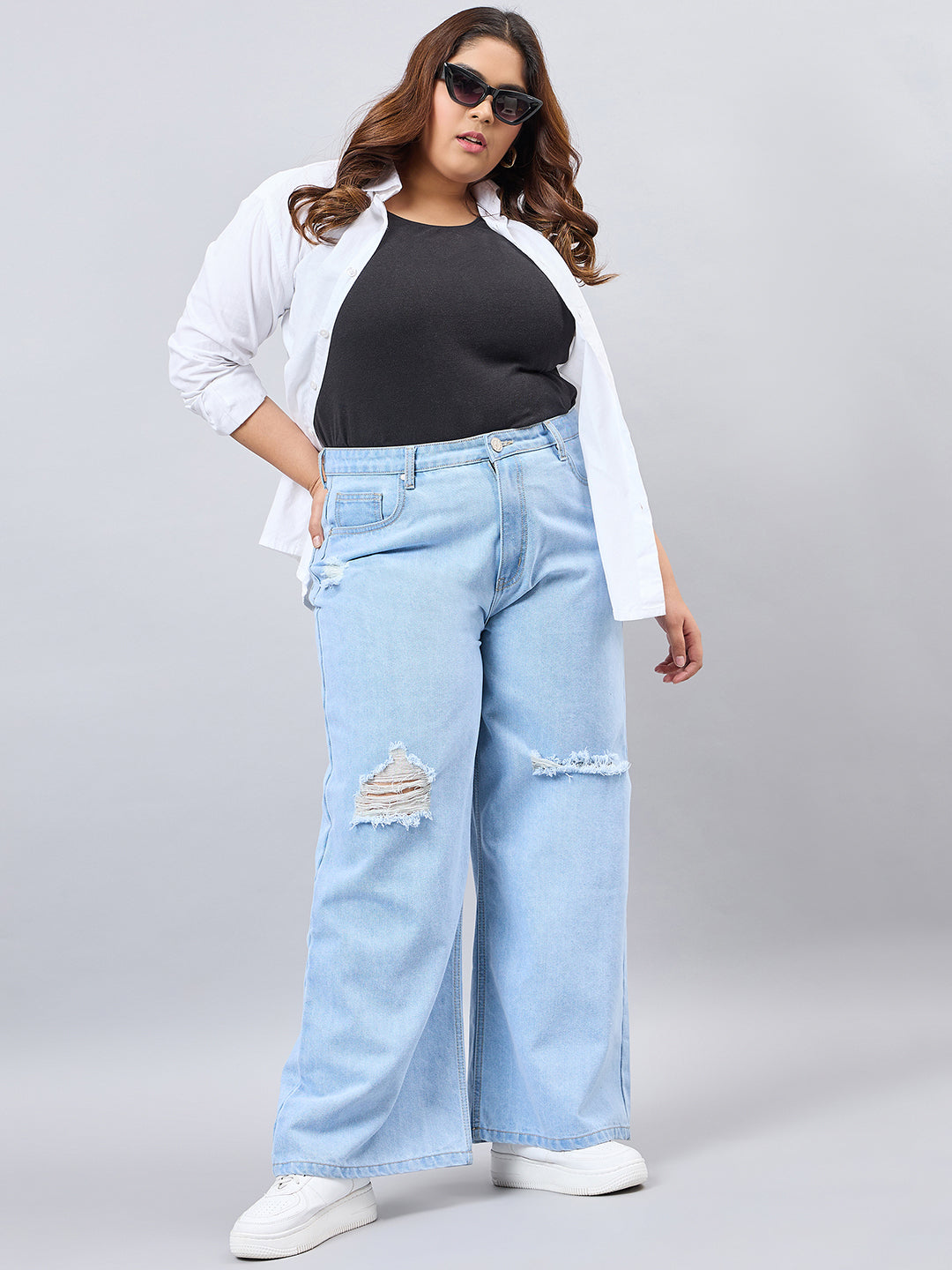 Style Quotient Women Plus Size Light Blue Wide Leg High Rise Jeans-Jeans-StyleQuotient