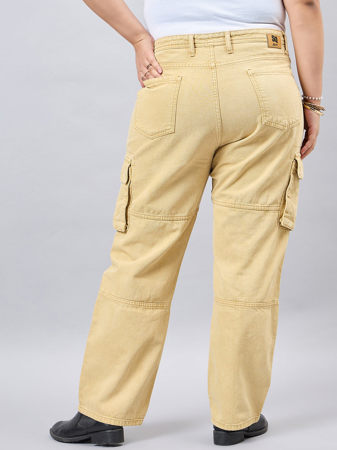 Style Quotient Women Plus Size Khaki Relaxed Fit High Rise Cargos-Jeans-StyleQuotient