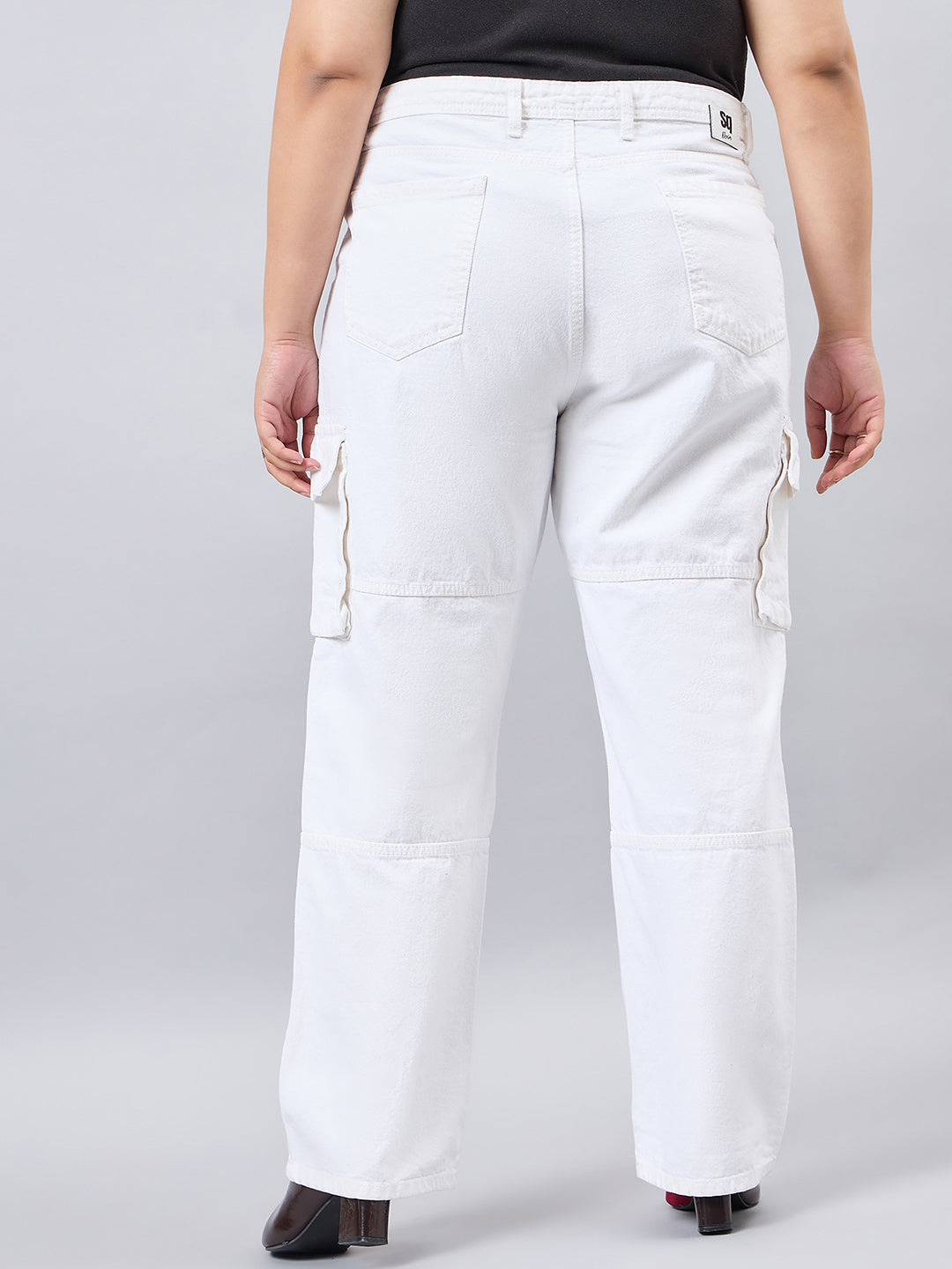 Style Quotient Women Plus Size White Relaxed Fit High Rise Cargos-Jeans-StyleQuotient