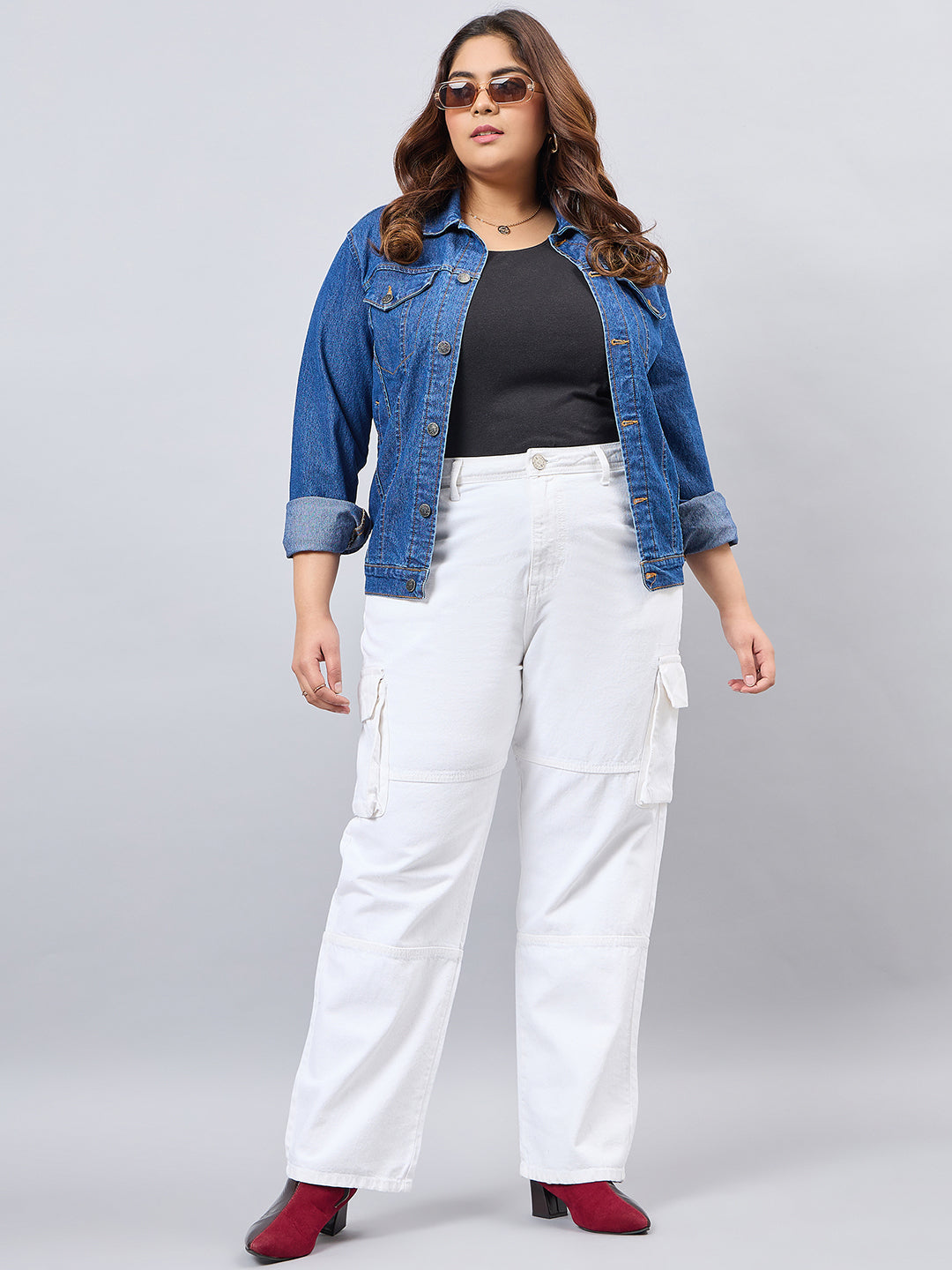 Style Quotient Women Plus Size White Relaxed Fit High Rise Cargos