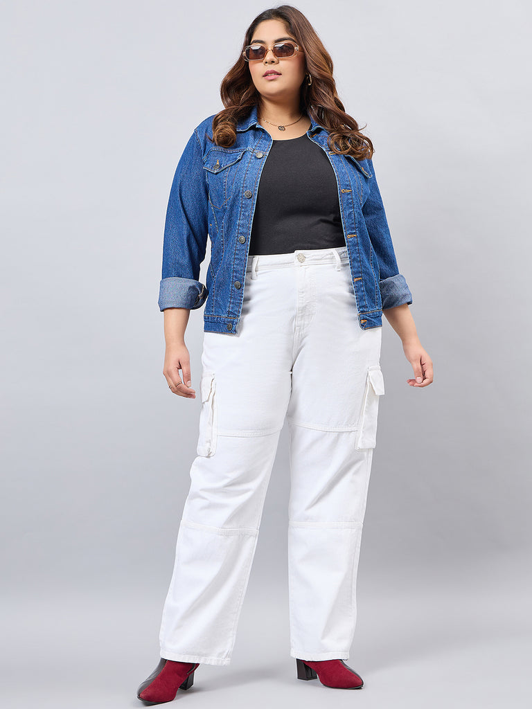 Style Quotient Women Plus Size White Relaxed Fit High Rise Cargos-Jeans-StyleQuotient