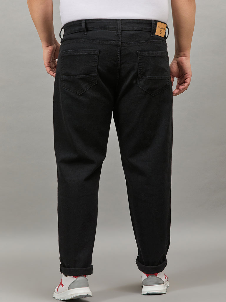 Style Quotient Men Plus Size Black Tapered Fit Mid Rise Stretchable Jeans-Mens Jeans-StyleQuotient
