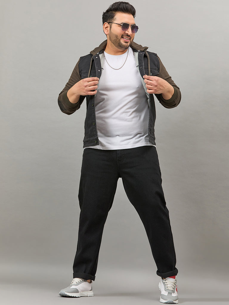 Style Quotient Men Plus Size Black Tapered Fit Mid Rise Stretchable Jeans-Mens Jeans-StyleQuotient