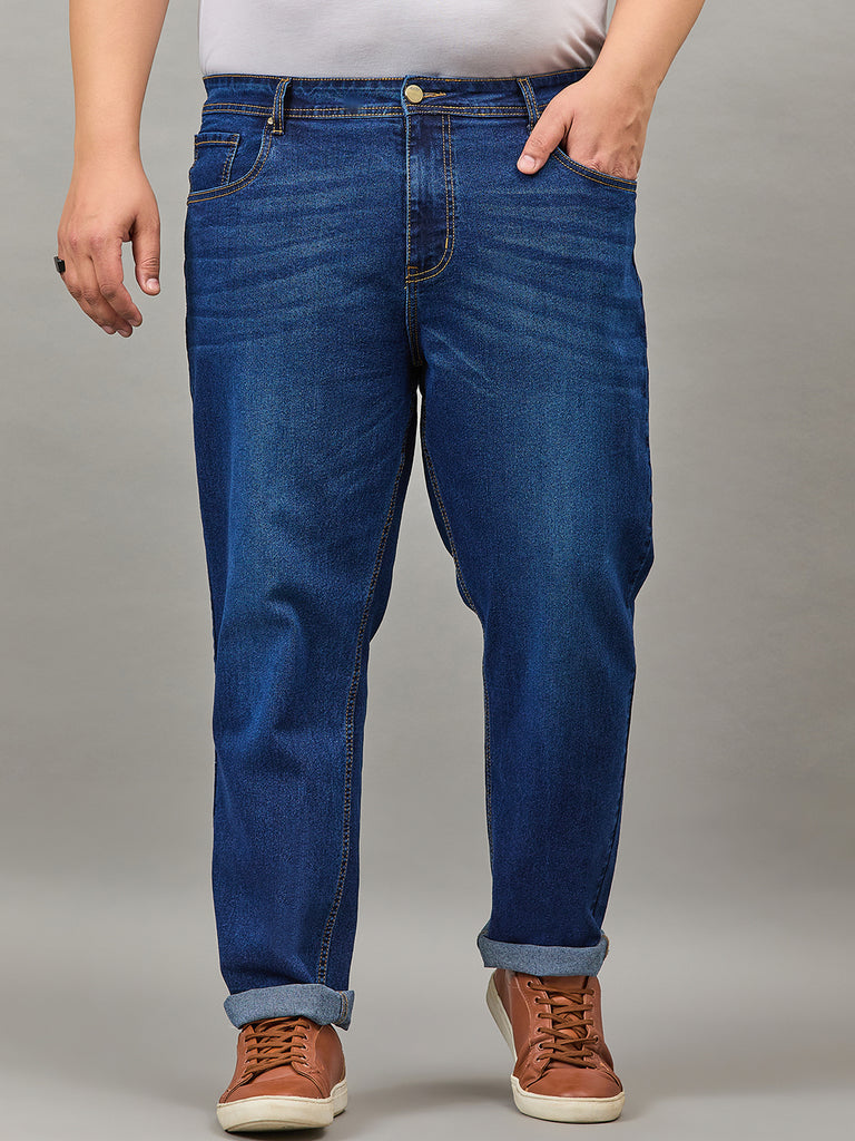 Style Quotient Men Plus Size Dark Blue Tapered Fit Mid Rise Stretchable Jeans-Mens Jeans-StyleQuotient