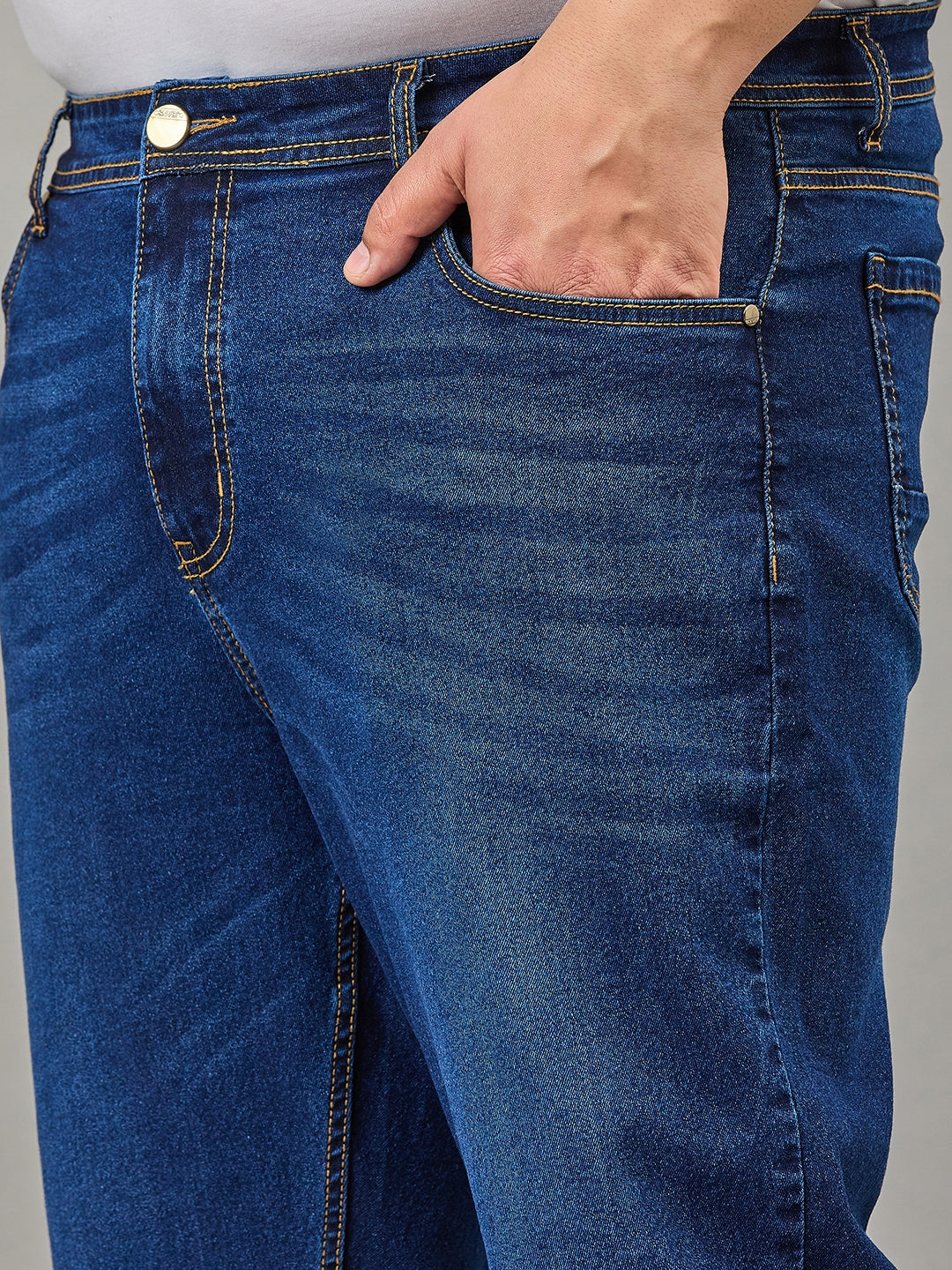 Style Quotient Men Plus Size Dark Blue Tapered Fit Mid Rise Stretchable Jeans-Mens Jeans-StyleQuotient