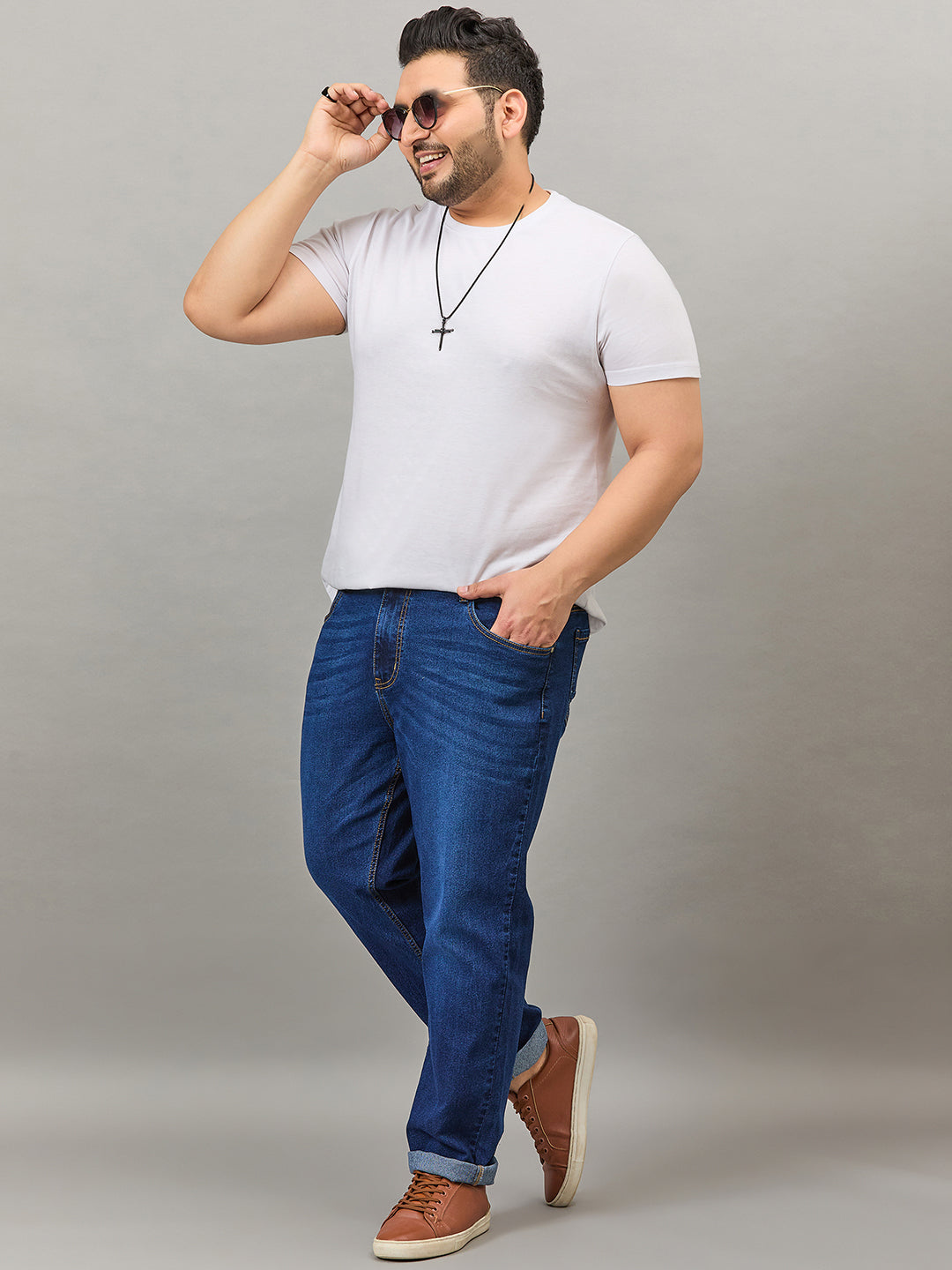 Style Quotient Men Plus Size Dark Blue Tapered Fit Mid Rise Stretchable Jeans-Mens Jeans-StyleQuotient