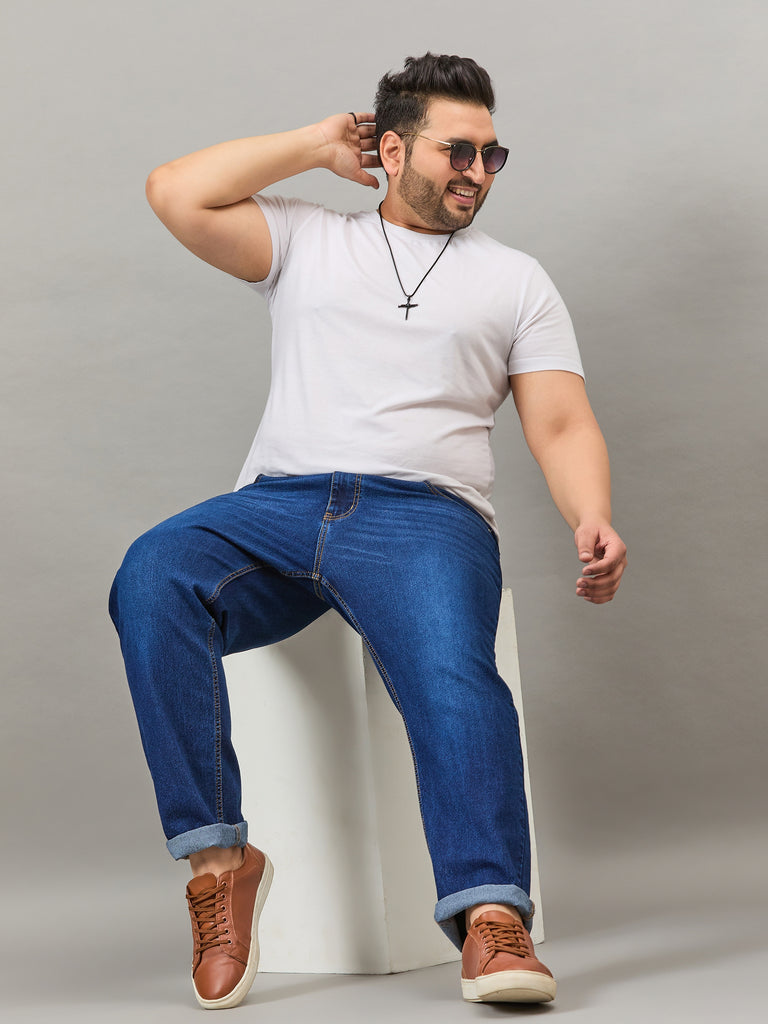 Style Quotient Men Plus Size Dark Blue Tapered Fit Mid Rise Stretchable Jeans-Mens Jeans-StyleQuotient