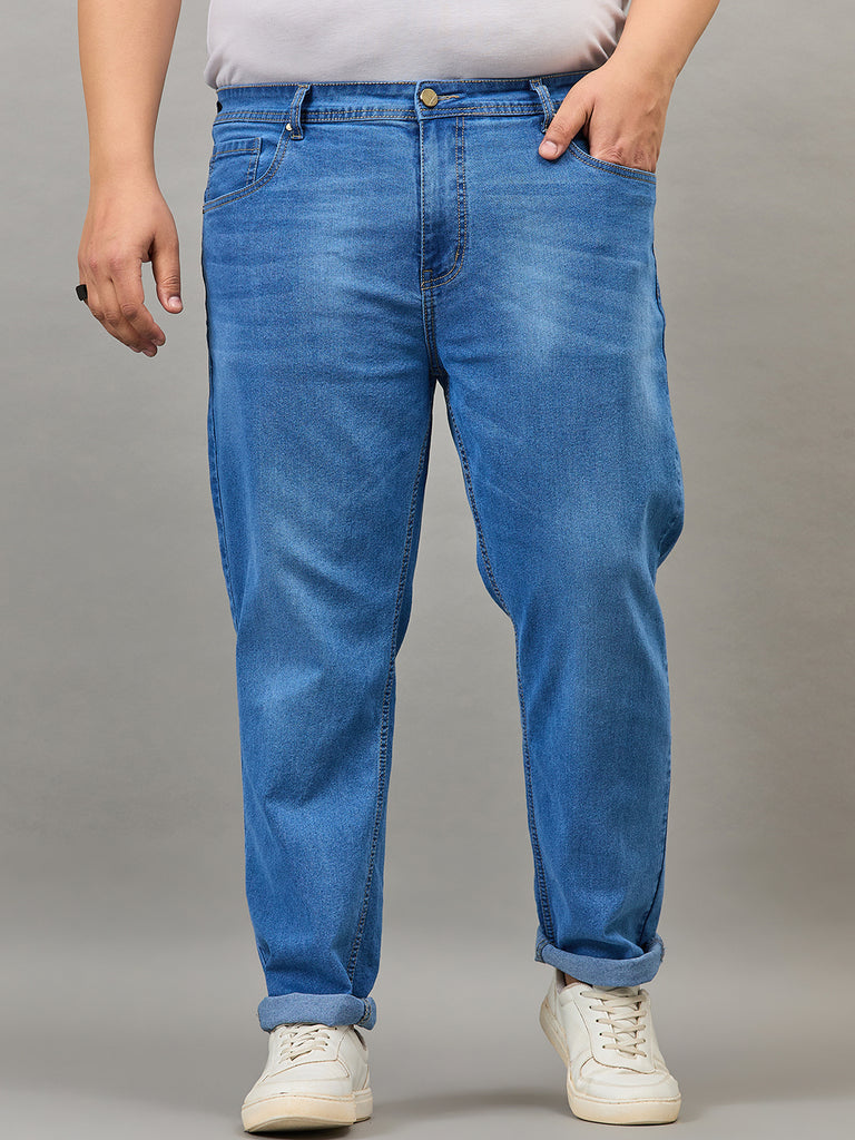 Style Quotient Men Plus Size Mid Blue Tapered Fit Mid Rise Stretchable Jeans-Mens Jeans-StyleQuotient