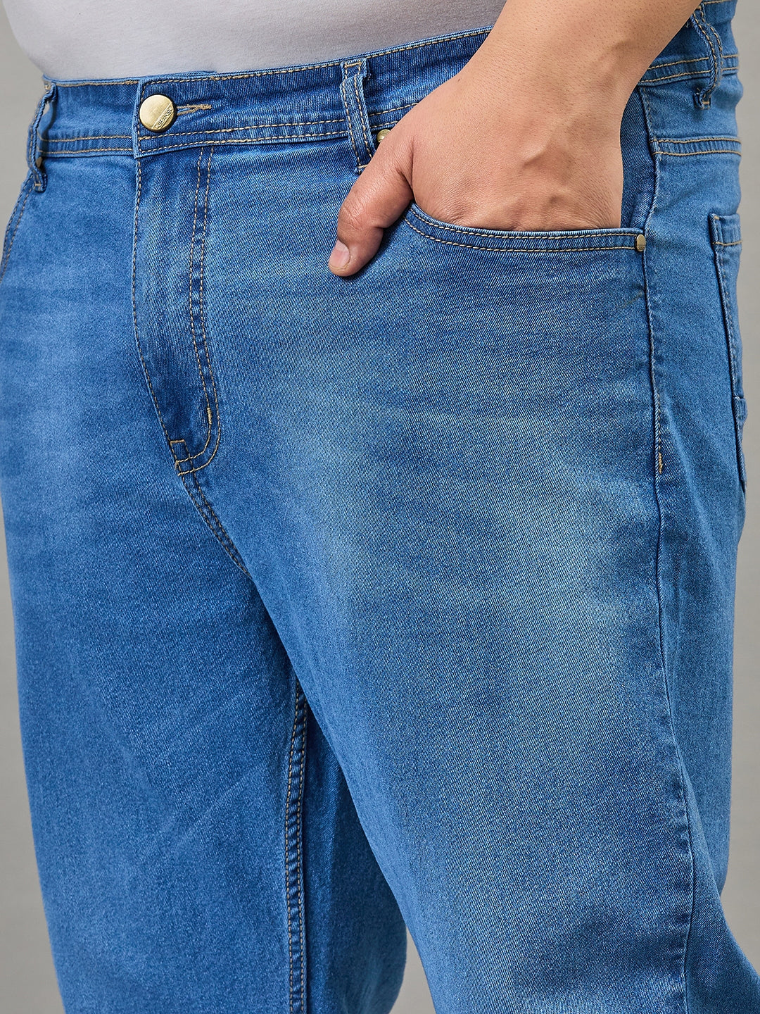 Style Quotient Men Plus Size Mid Blue Tapered Fit Mid Rise Stretchable Jeans-Mens Jeans-StyleQuotient