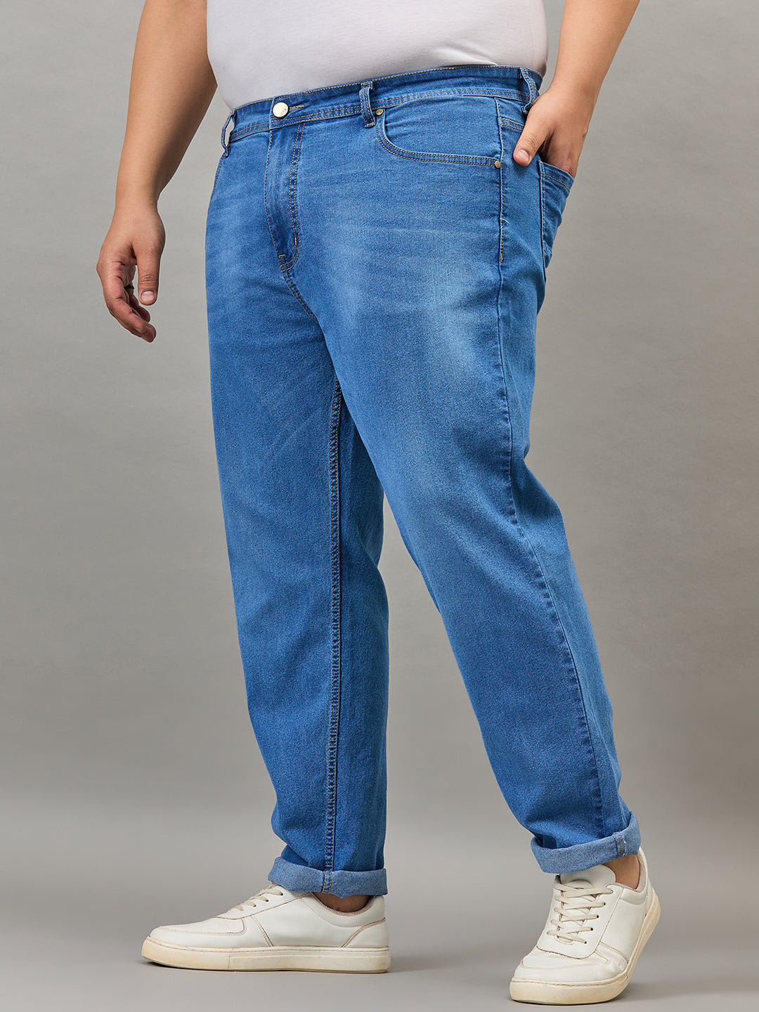 Style Quotient Men Plus Size Mid Blue Tapered Fit Mid Rise Stretchable Jeans-Mens Jeans-StyleQuotient