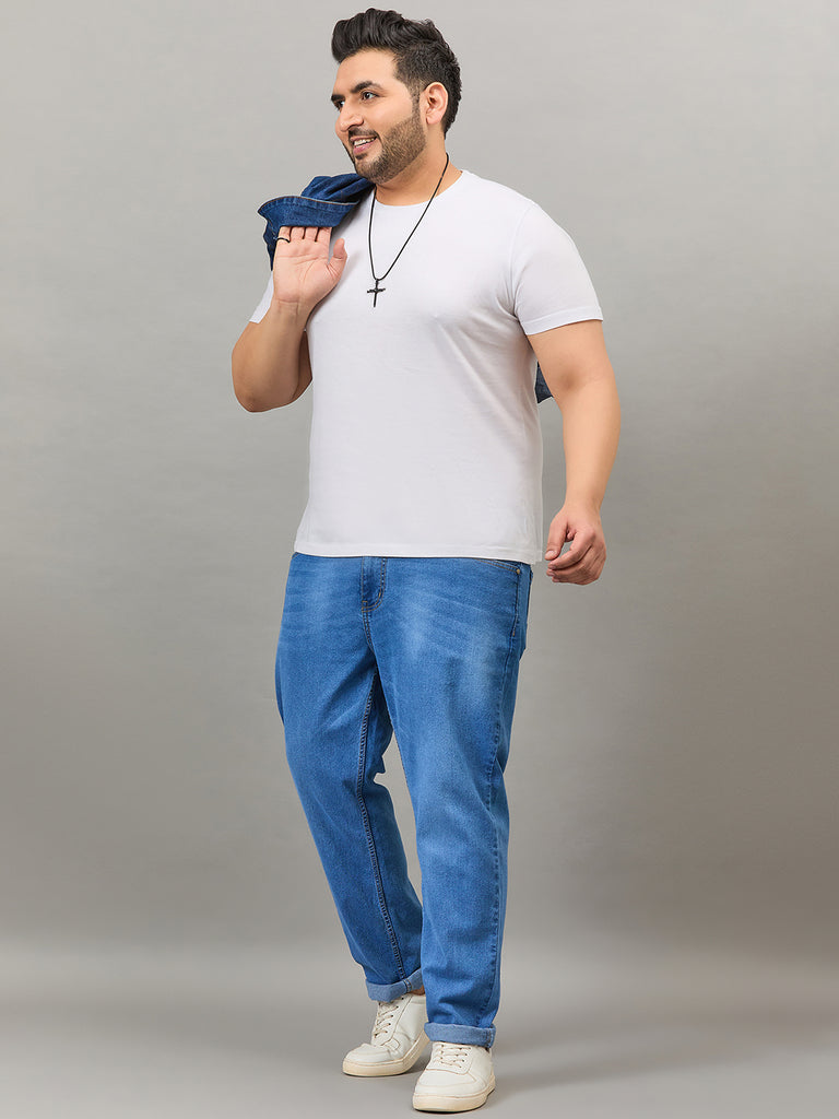 Style Quotient Men Plus Size Mid Blue Tapered Fit Mid Rise Stretchable Jeans-Mens Jeans-StyleQuotient