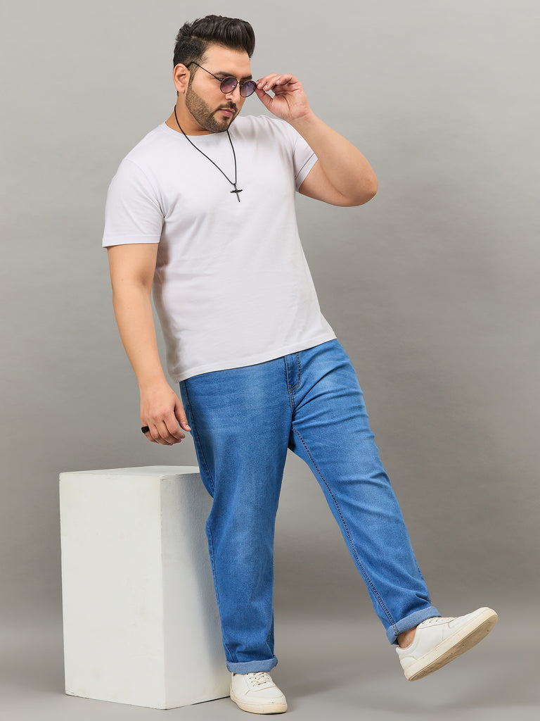 Style Quotient Men Plus Size Mid Blue Tapered Fit Mid Rise Stretchable Jeans-Mens Jeans-StyleQuotient