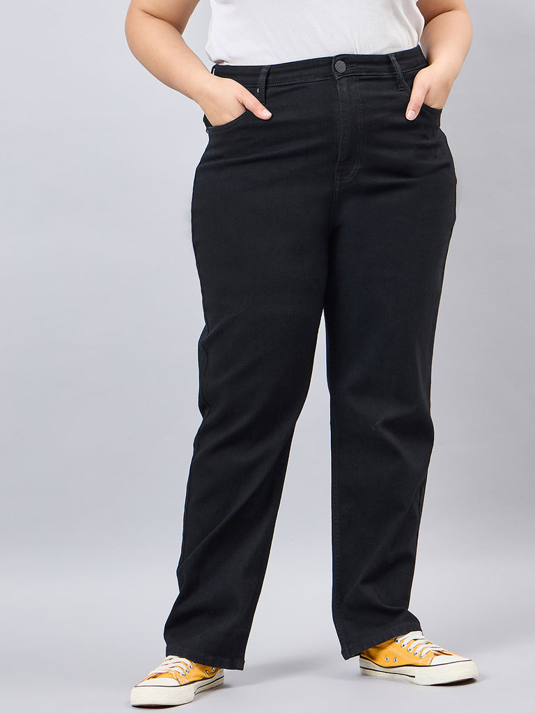 Style Quotient Women Plus Size Black Straight Fit High Rise Stretchable Jeans-Jeans-StyleQuotient