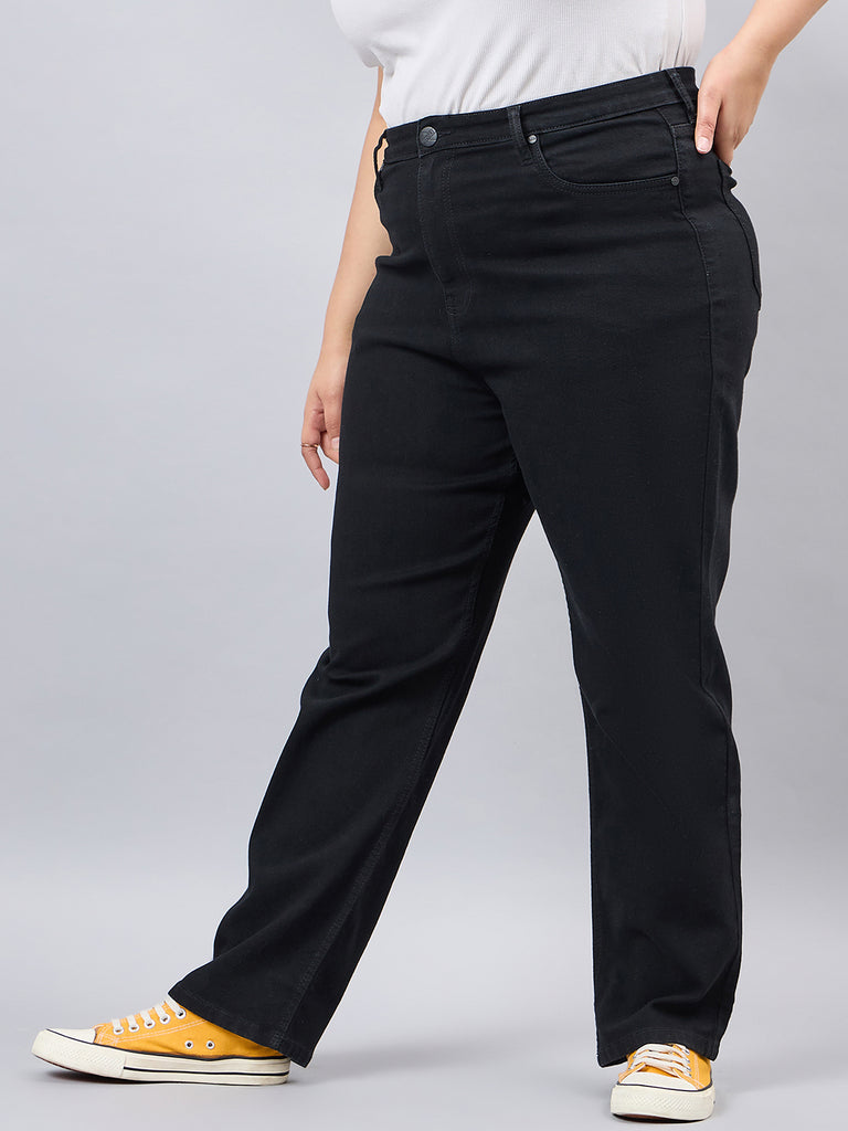 Style Quotient Women Plus Size Black Straight Fit High Rise Stretchable Jeans-Jeans-StyleQuotient