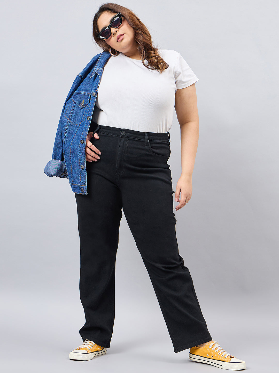 Style Quotient Women Plus Size Black Straight Fit High Rise Stretchable Jeans-Jeans-StyleQuotient