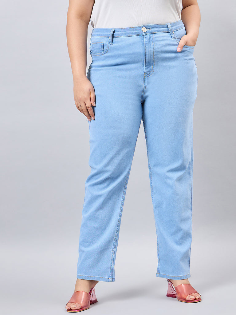 Style Quotient Women Plus Size Light Blue Straight Fit High Rise Stretchable Jeans-Jeans-StyleQuotient