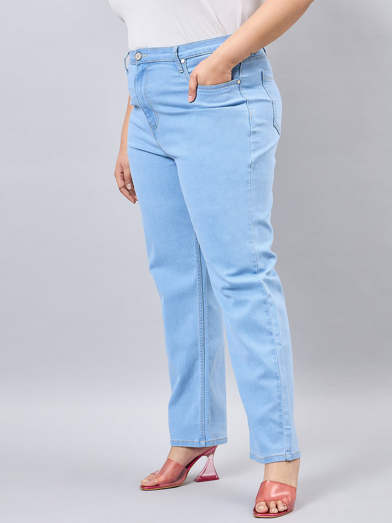 Style Quotient Women Plus Size Light Blue Straight Fit High Rise Stretchable Jeans-Jeans-StyleQuotient