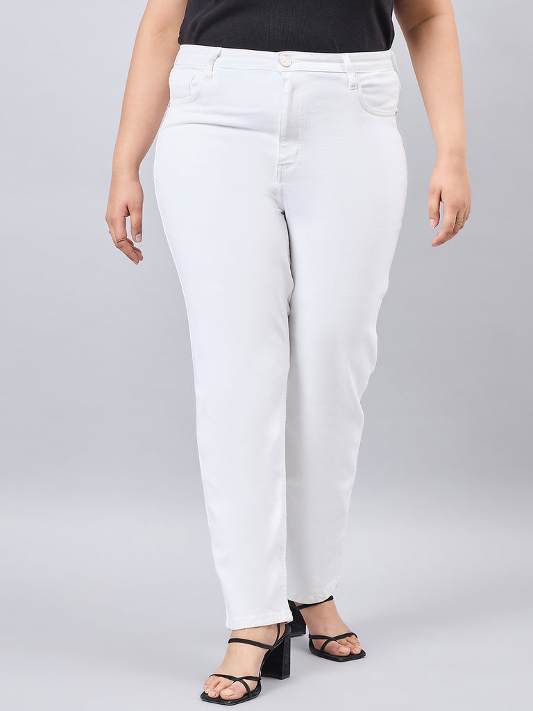 Style Quotient Women Plus Size White Straight Fit High Rise Stretchable Jeans-Jeans-StyleQuotient