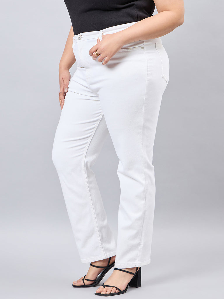 Style Quotient Women Plus Size White Straight Fit High Rise Stretchable Jeans-Jeans-StyleQuotient