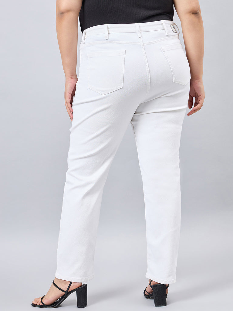 Style Quotient Women Plus Size White Straight Fit High Rise Stretchable Jeans-Jeans-StyleQuotient