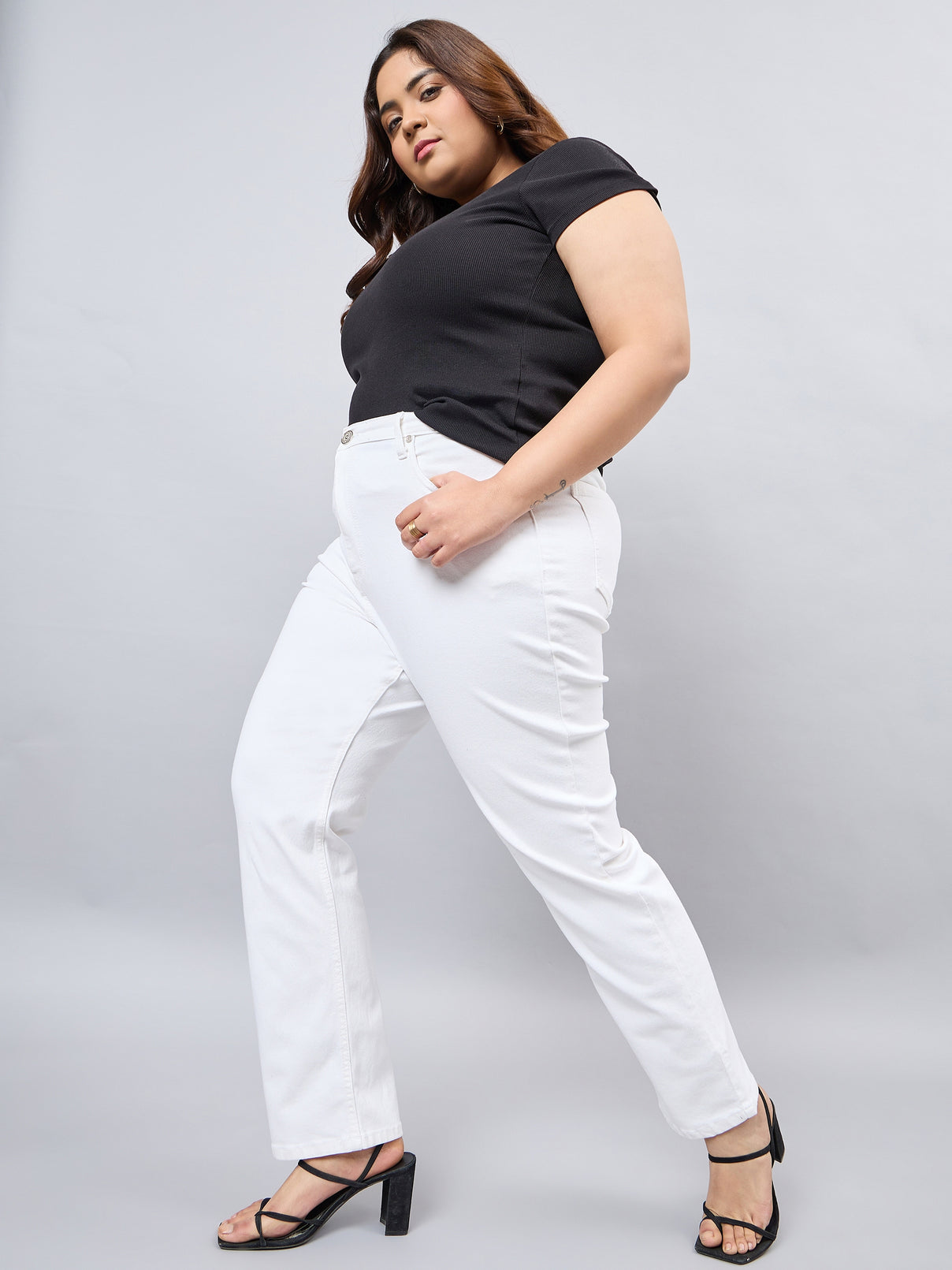 Style Quotient Women Plus Size White Straight Fit High Rise Stretchable Jeans-Jeans-StyleQuotient