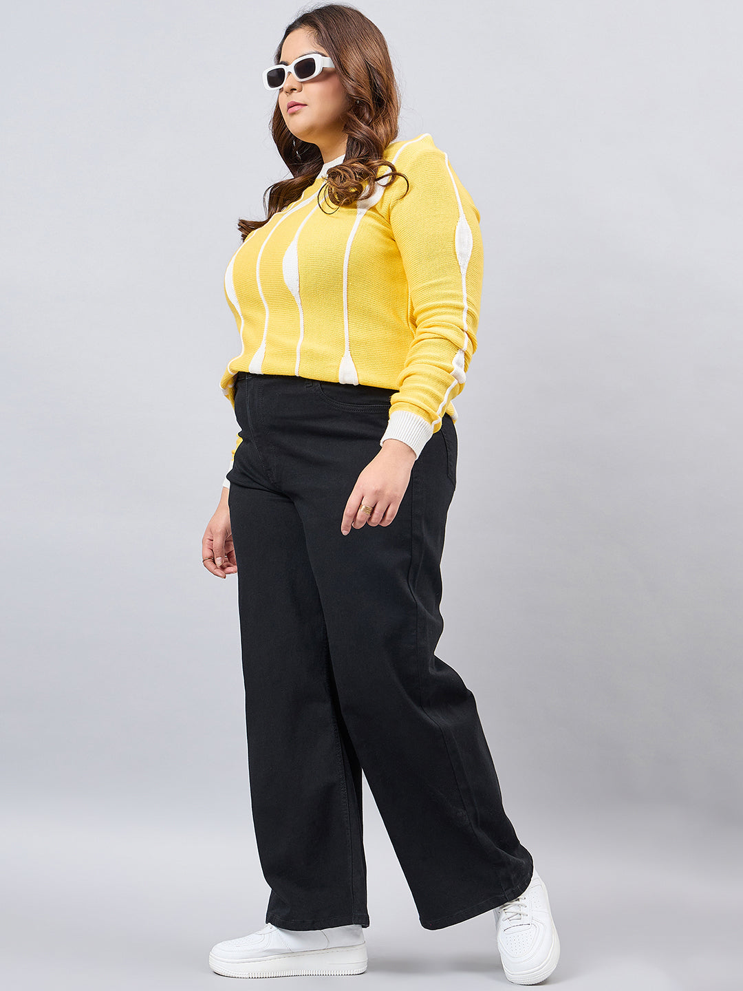 Style Quotient Women Plus Size Black Wide Leg High Rise Stretchable Jeans-Jeans-StyleQuotient