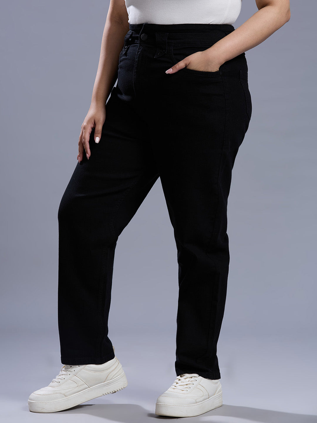 Style Quotient Women Plus Size Black Straight Fit High Rise Stretchable Jeans-Jeans-StyleQuotient