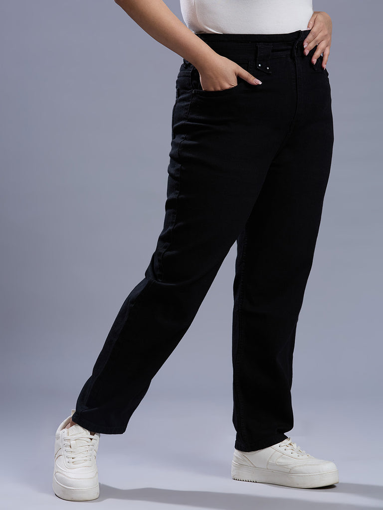 Style Quotient Women Plus Size Black Straight Fit High Rise Stretchable Jeans-Jeans-StyleQuotient