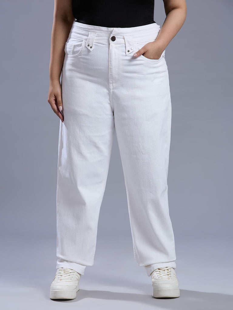 Style Quotient Women Plus Size White Straight Fit High Rise Stretchable Jeans-Jeans-StyleQuotient