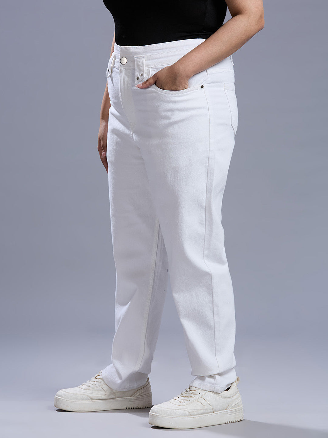 Style Quotient Women Plus Size White Straight Fit High Rise Stretchable Jeans-Jeans-StyleQuotient