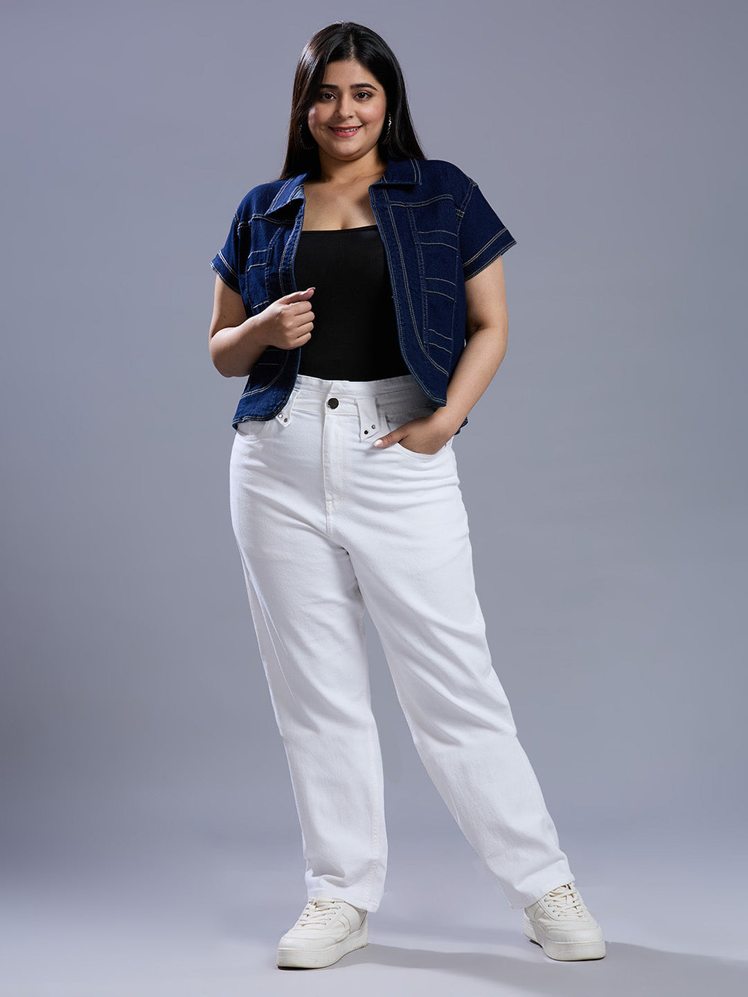 Style Quotient Women Plus Size White Straight Fit High Rise Stretchable Jeans-Jeans-StyleQuotient